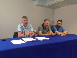 Il segretario nazionale Fim Cisl Uliano con i colleghi Dresig e Venuti della Fim Cisl FVG durante un incontro del luglio scorso a Tomezzo