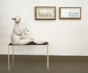 Monika Grycko, GUILTY LAMB, 2014, terracotta, vetroresina, vetro, 60x88x40