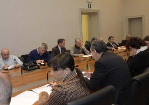 Debora Serracchiani (Presidente Regione Friuli Venezia Giulia), Sergio Bolzonello (Vicepresidente Regione FVG e assessore Attività produttive e Cooperazione) e Loredana Panariti (Assessore regionale Lavoro e Formazione) con le associazioni di categoria economiche e i rappresentanti sindacali confederali della Società Cooperativa Carnica di consumo (CoopCa) - Trieste 14/12/2015